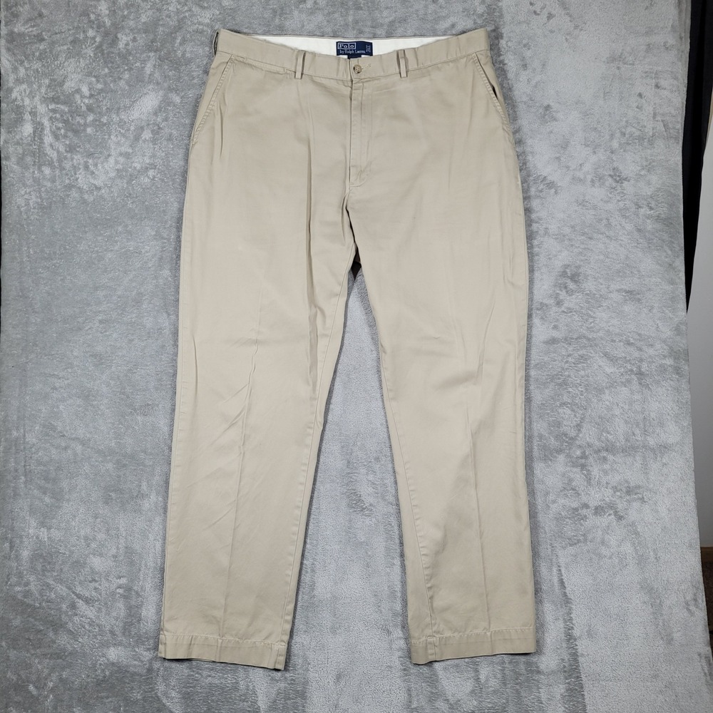 Vintage Polo Ralph Lauren Pants Mens 38x32 Khaki Chino Flat Front Straight Leg